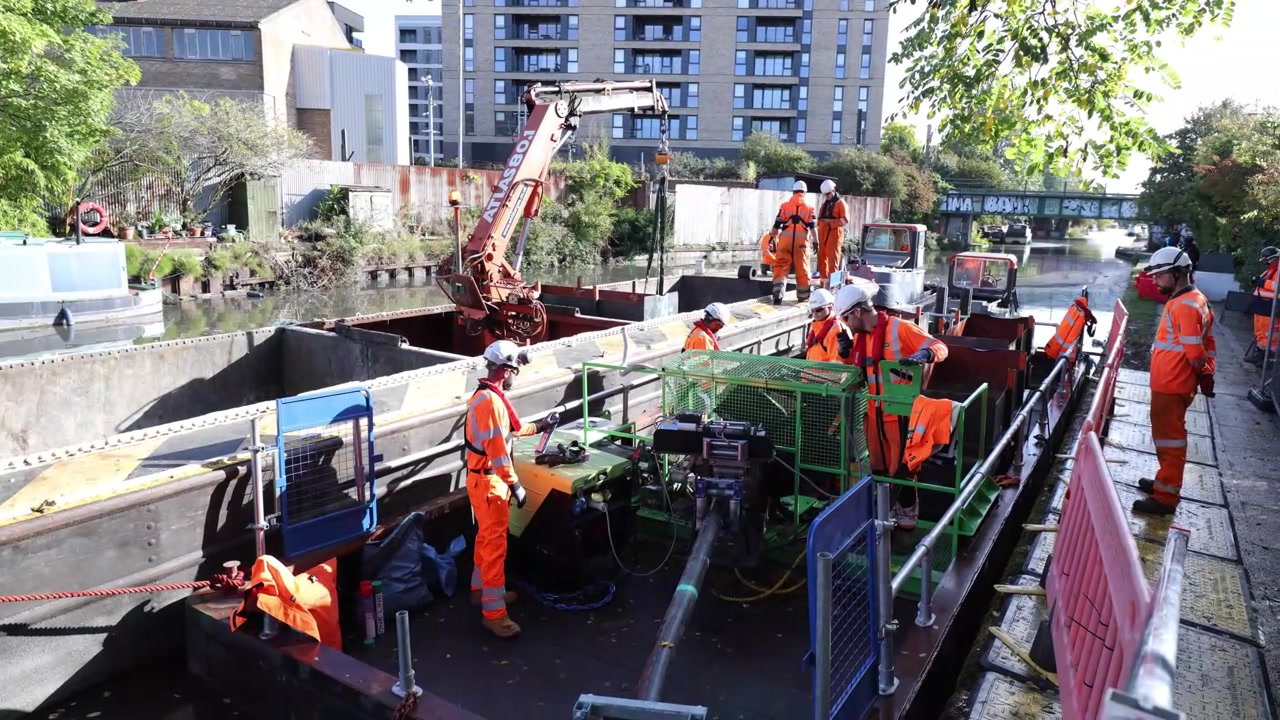 Specialist cable guidance equipment mounted on a WHH barge
